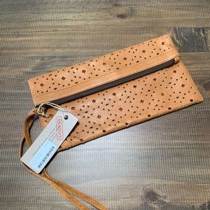 Foldover leather boho-style clutch by Cleobella